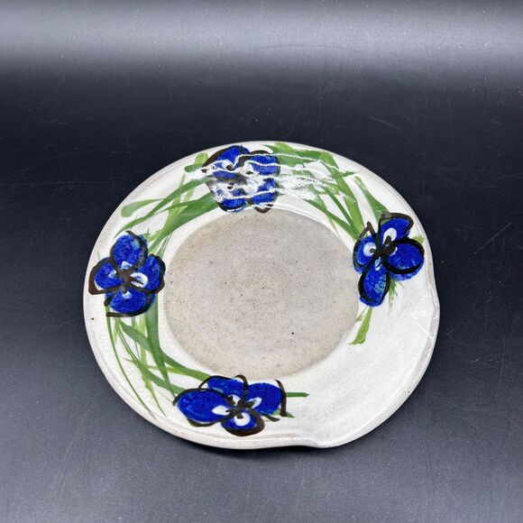 Handmade Pottery Spoon Rest Blue Flower Design (F) - Picture 2 of 3